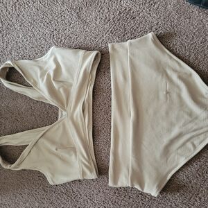 Beige Ribbed Two-Piece Set Bikini